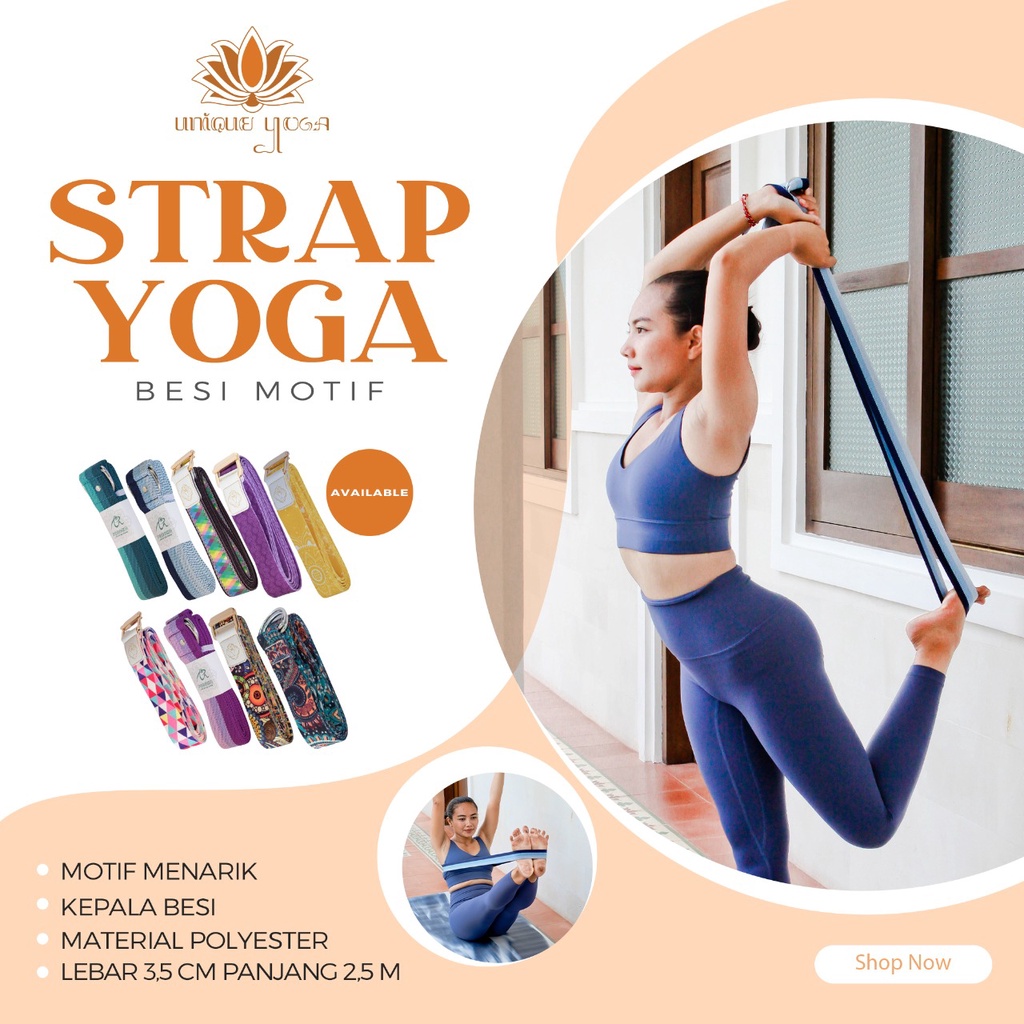 Strap Yoga Premium Polos / Strap Yoga Motif / Belt Yoga Motif / Belt Besi Yoga / Dring Yoga Belt / Belt Yoga Murah 