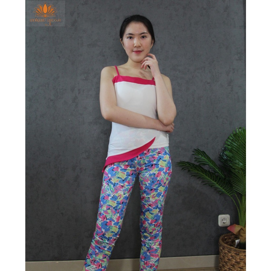 Setelan Pakaian Olahraga Yoga Wanita / Set Legging Sport Motif Bunga / Baju Denlus DL 91179 / Celana DENLUS 76064