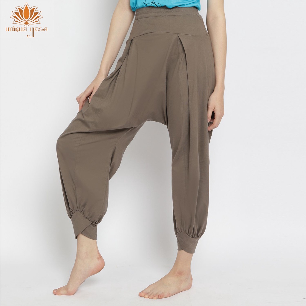 Set Baju Kaos Yoga Christy All size Yogadance Biru / Celana Harem Pant Yoga Coklat