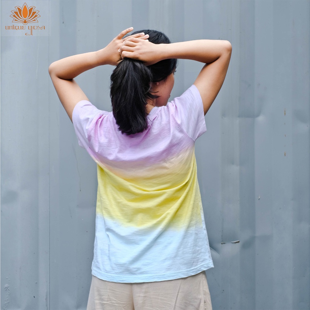 Baju Yoga/ Baju Kaos Rainbow Tie Dye Inhale Exhale/ Baju Senam Olahraga Wanita Terbaru
