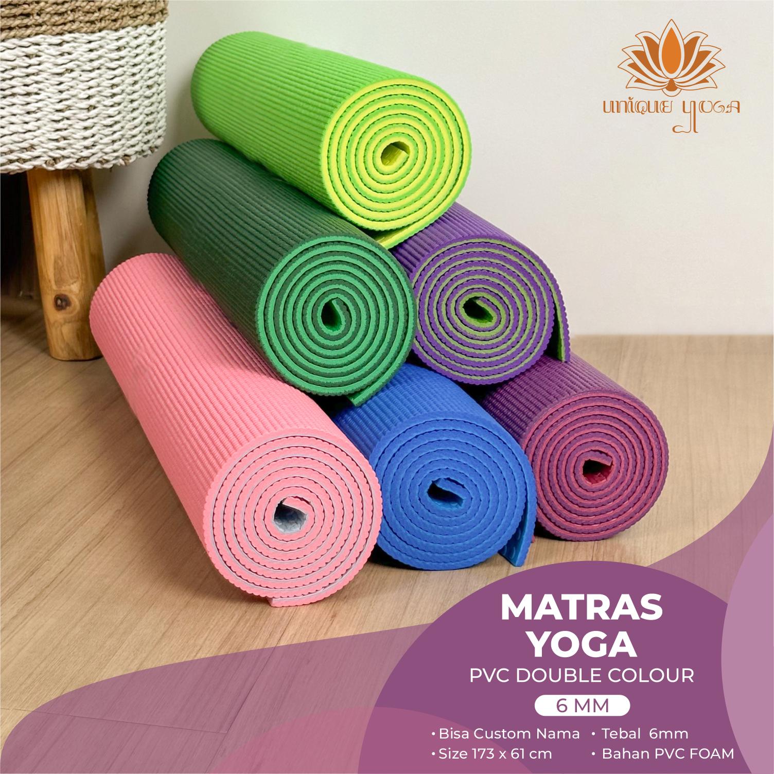 Yoga Mat PVC 6mm Double Colour / Matras Senam Olahraga Yoga PVC Mat Variasi Double Warna