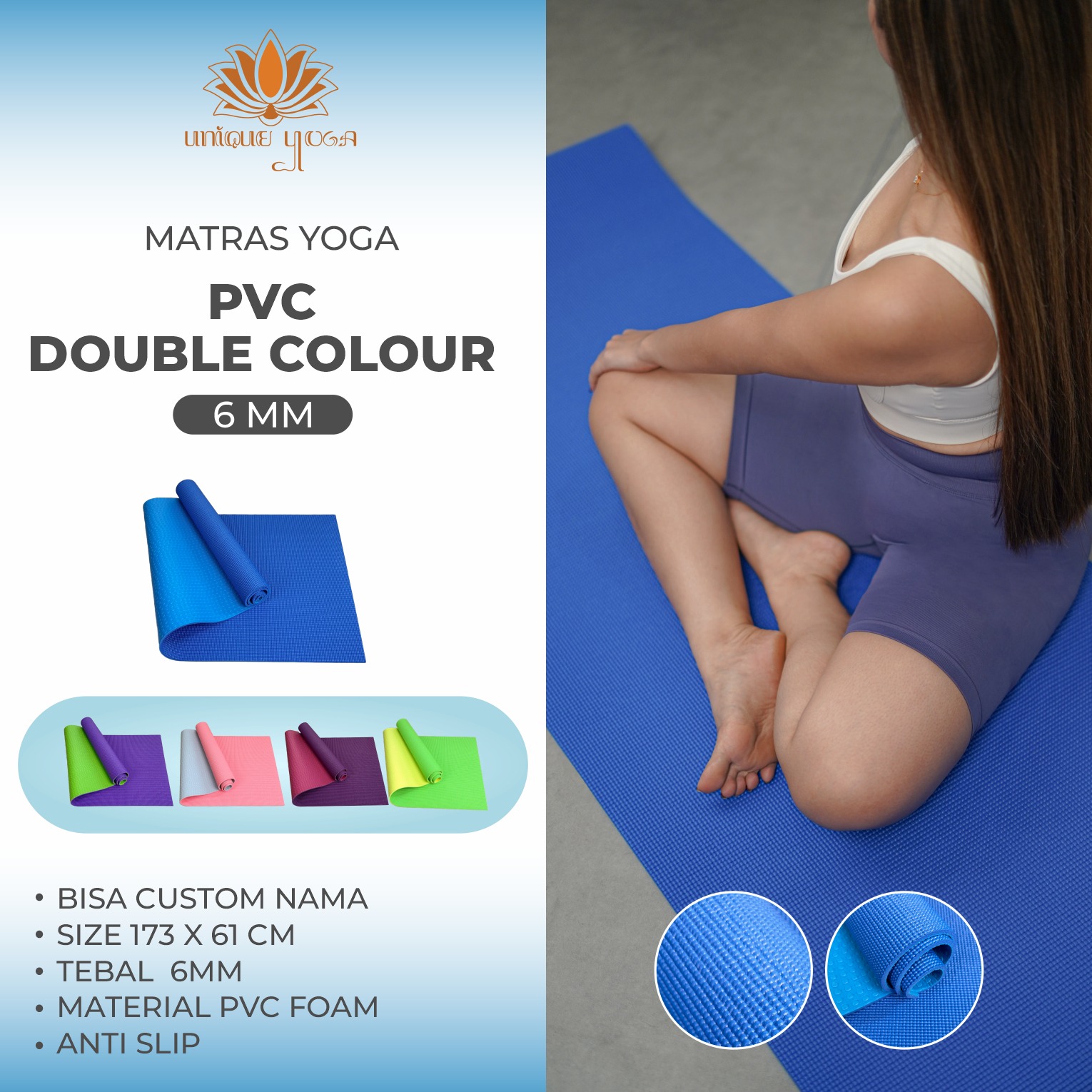 Yoga Mat PVC 6mm Double Colour / Matras Senam Olahraga Yoga PVC Mat Variasi Double Warna