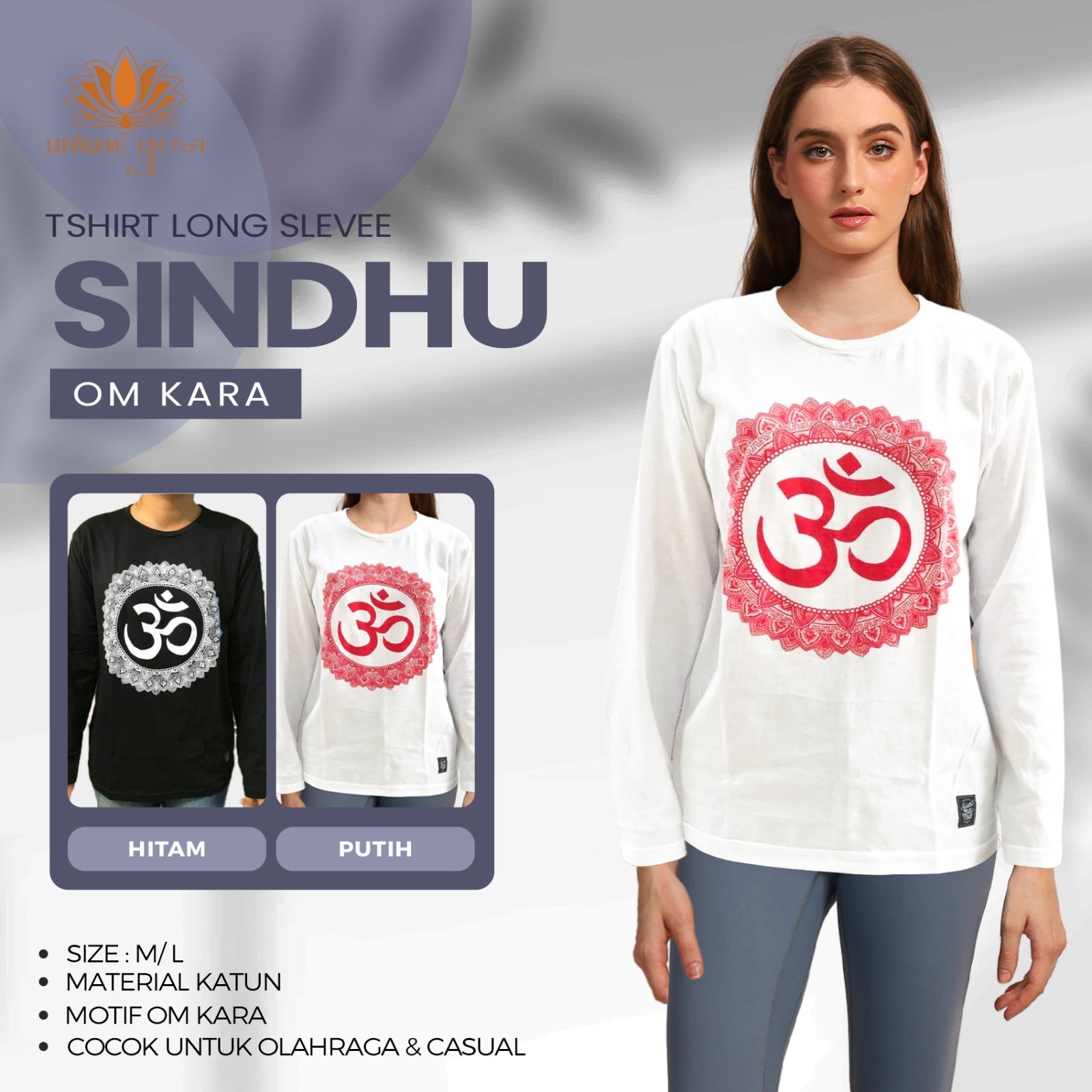 Baju Yoga Lengan Panjang / Tshirt Sindu Gambar Ohm / Kaos Yoga Senam