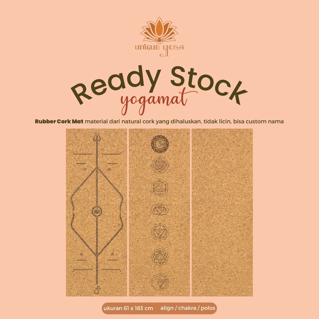 Jual Yoga Mat Custom Nama + Motif 7 Chakra/ Cork Mat Yoga Termurah/ Matras Senam Yoga Berkualitas