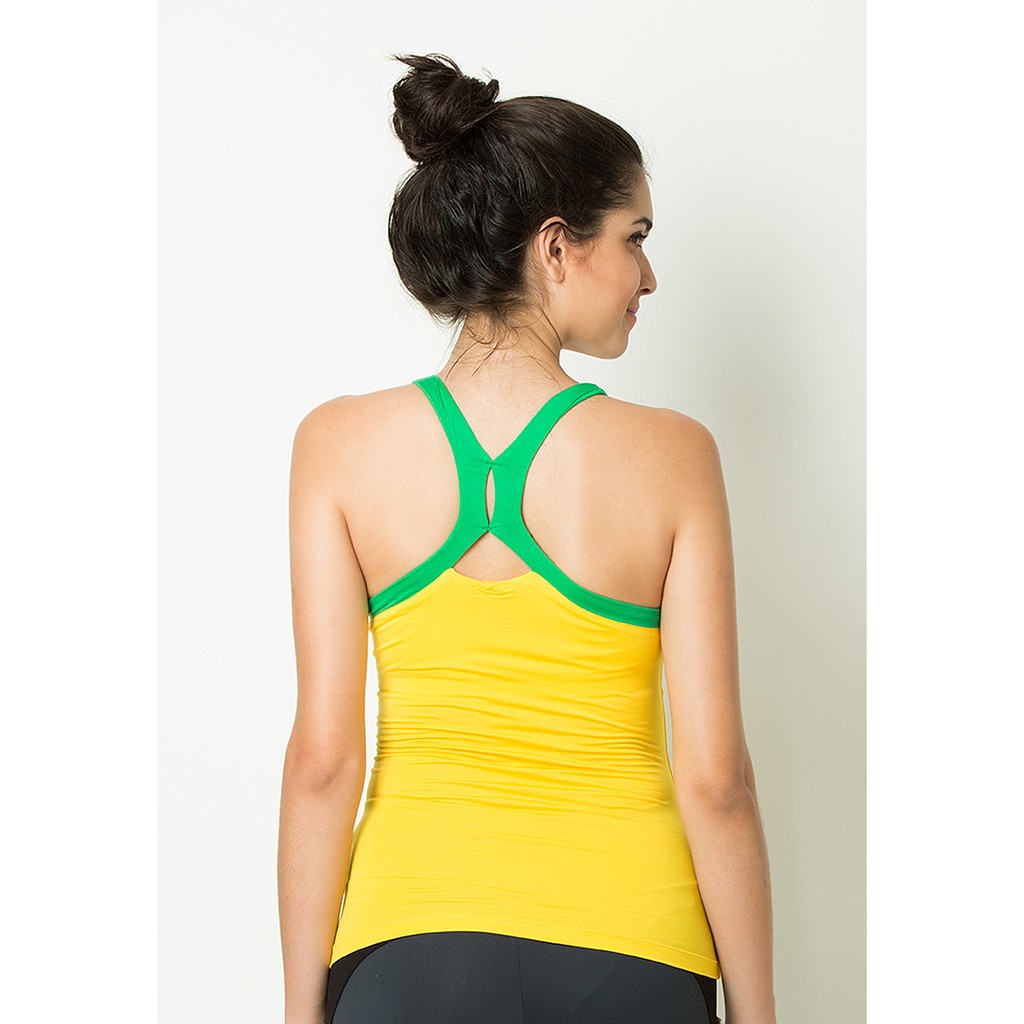 Baju Yoga Kuning List Hijau / Baju Senam Yoga / Baju Olahraga Yoga / Baju Yoga Zumba DL 91182 / Baju Olahraga Wanita Warna Kuning 