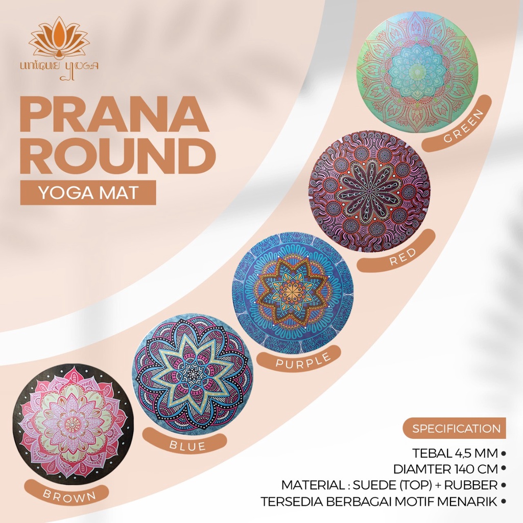Prana Round Yoga Mat / Matras Yoga / Matras Yoga Bulat Motif / Yoga Mat Round Motif / Matras Yoga Motif / Matras Yoga Round