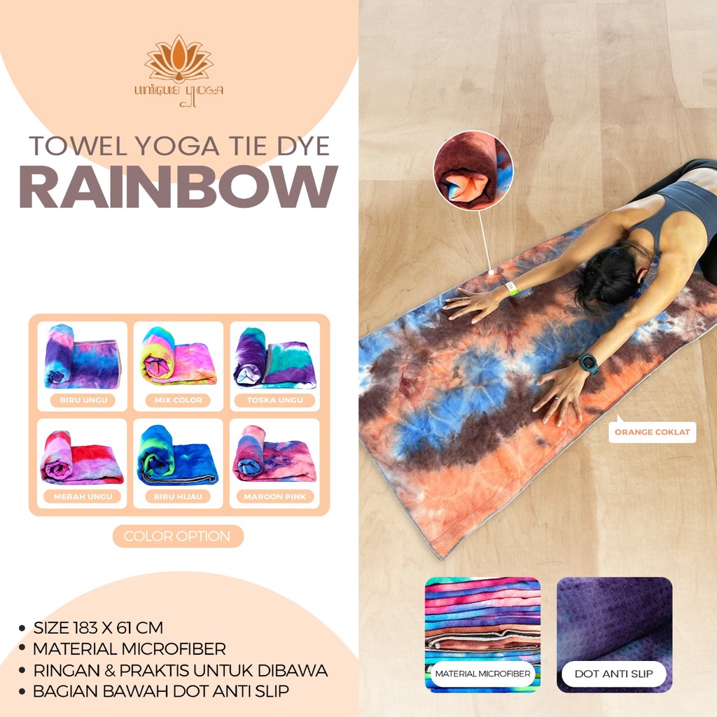 Towel Yoga Rainbow / Yoga Towel Tie Dye / Handuk Senam Yoga / Towel Yoga For Hot Yoga / Towel Yoga / Alas Matras Yoga