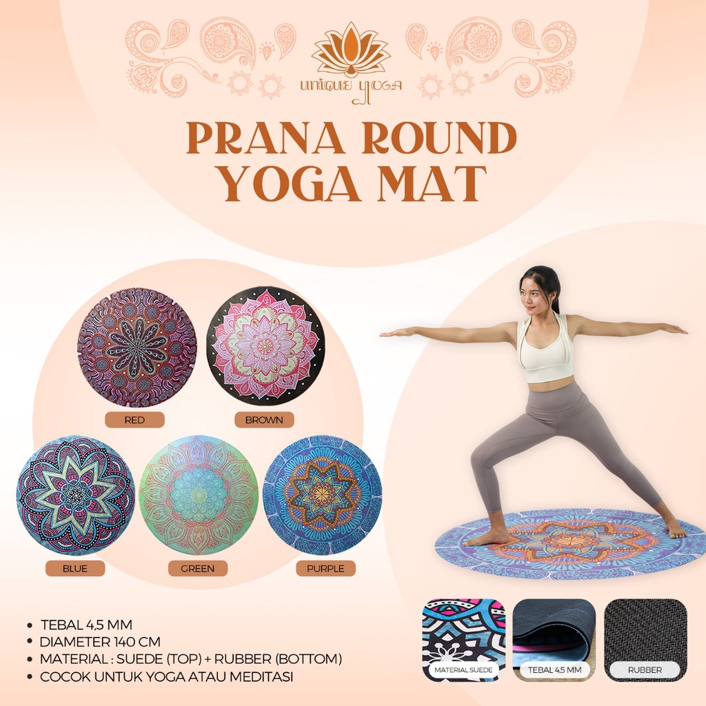 Prana Round Yoga Mat / Matras Yoga / Matras Yoga Bulat Motif / Yoga Mat Round Motif / Matras Yoga Motif / Matras Yoga Round