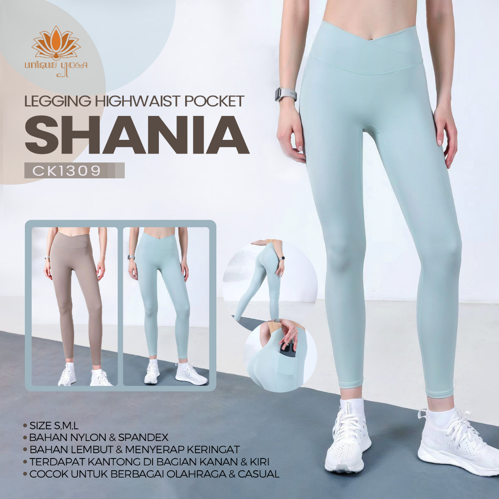 Legging With Pocket Shania CK1309 / Legging Yoga Polos / Celana Legging Olahraga Sport / Legging Senam Yoga