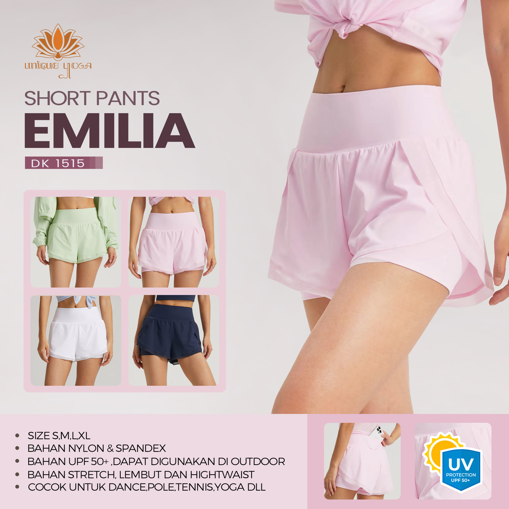 Short Pant Emilia DK1515 / Short Pant Sport / Celana Pendek Workout Gym Yoga Running Anti UV Emilia / Short Pants Wanita