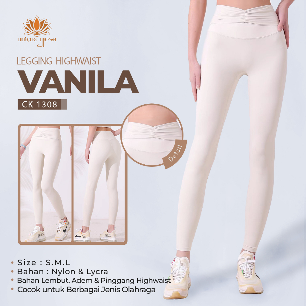 Celana Senam Yoga Vanilla CK1308 / Celana Legging Yoga Polos High Waist Warna Putih / Legging Sport Olahraga Vania Vina