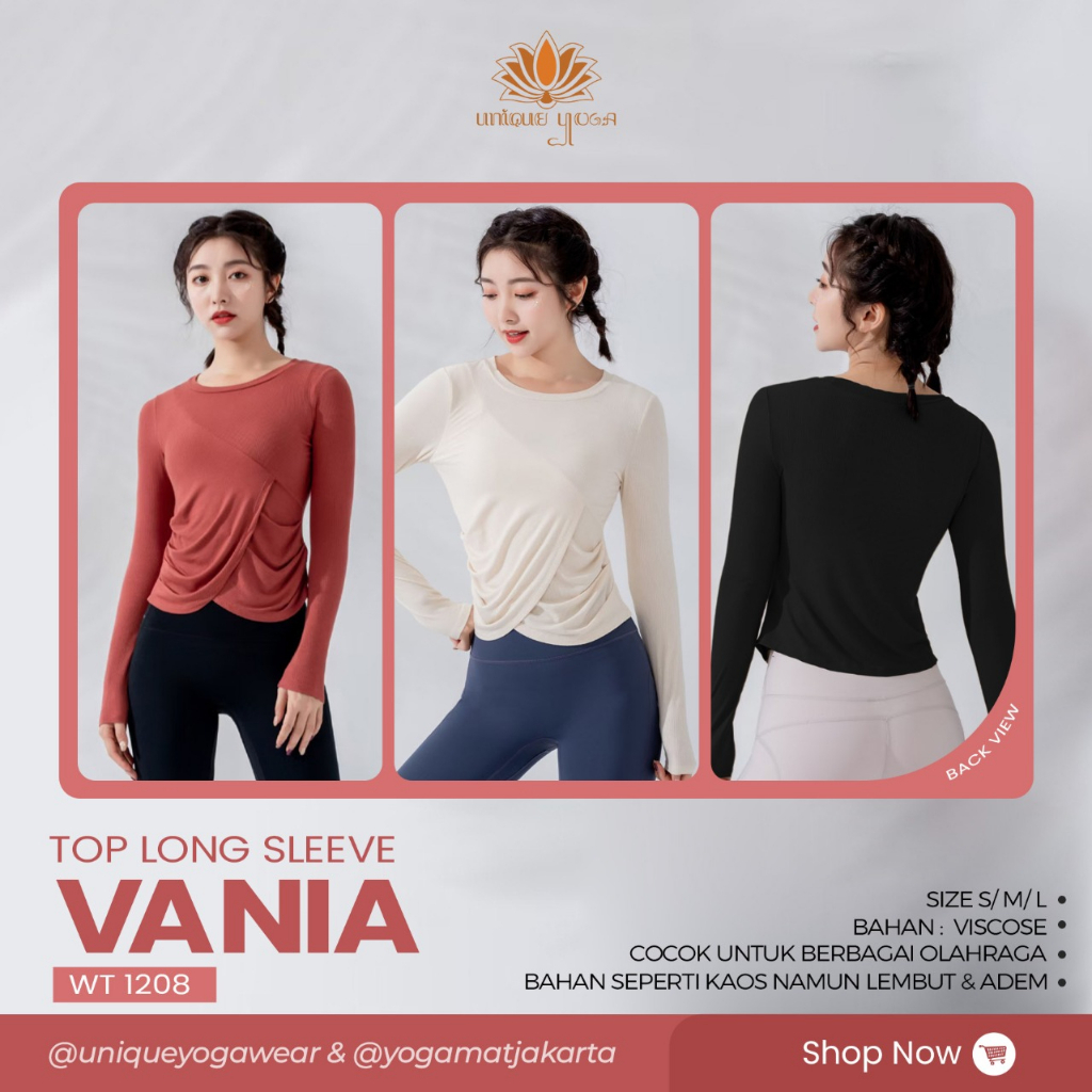 Baju Kaos Senam Tangan Panjang / Baju Yoga Olahraga Wanita / Top Long Sleeve Vania WT 1208 / Baju Yoga Murah