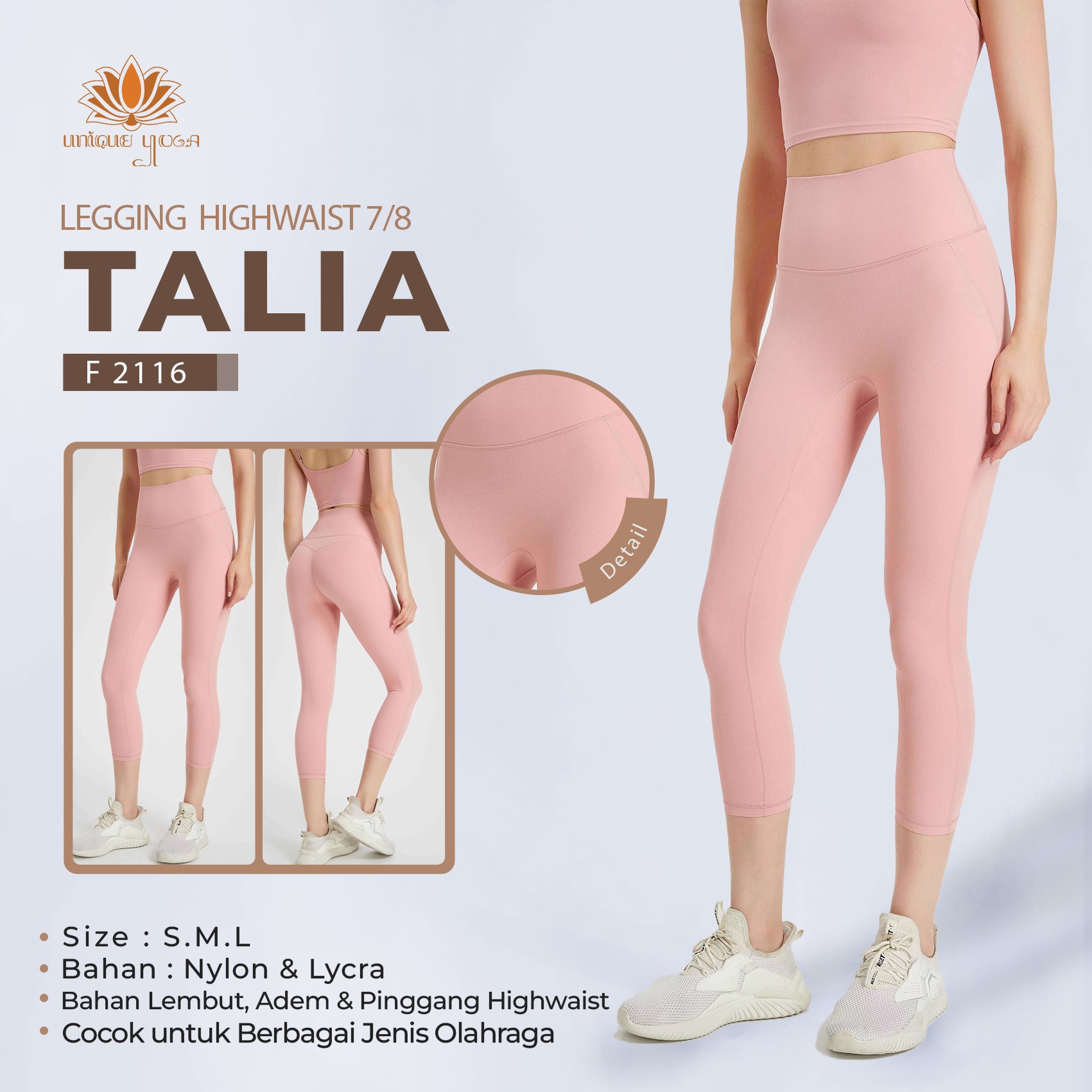 Celana Olahraga Wanita / Legging Sports Talia F2116 / Legging Senam Yoga High Waist 7/8