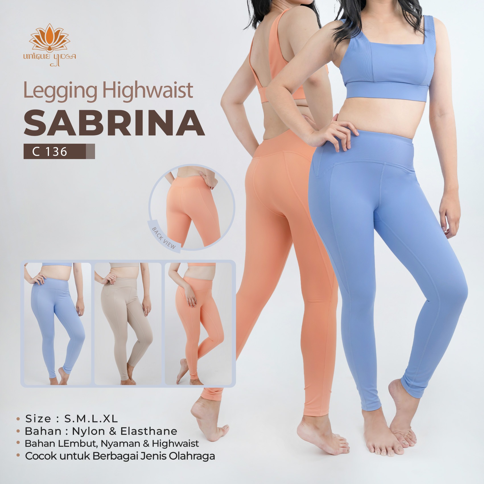 Celana Legging Olahraga Sport / Yoga Pant Sabrina C136 / Legging Senam Yoga High Waist