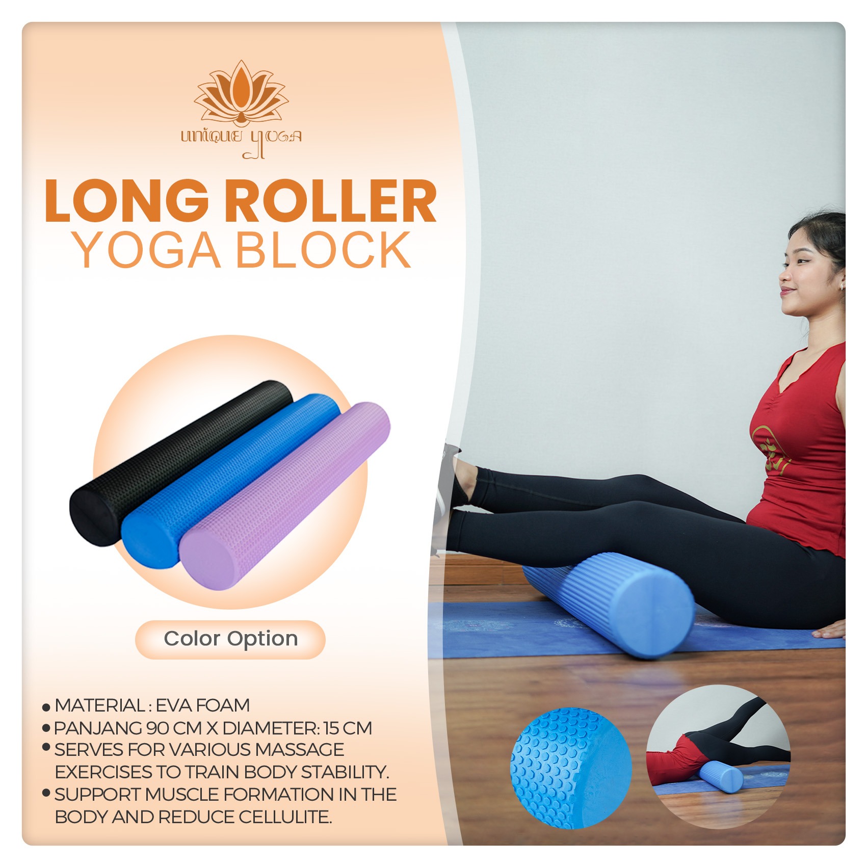 Roller Block Gym Fitness / Foam Roller Yoga Fitness / EVA Foam Yoga Massage Fitness Roller / Long Roller Foam 90cm