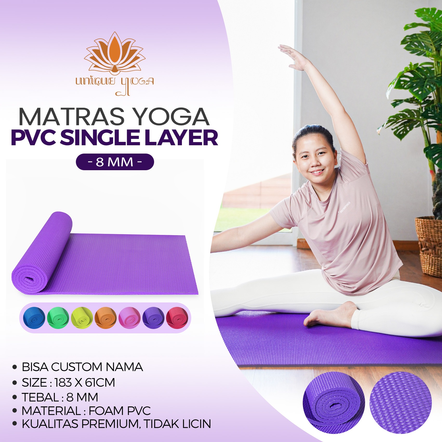 Yoga Mat PVC / Matras Senam Olahraga Gym / PVC Mat 8mm / Matras Olahraga Murah / PVC Mat 8mm Bisa Custom Nama