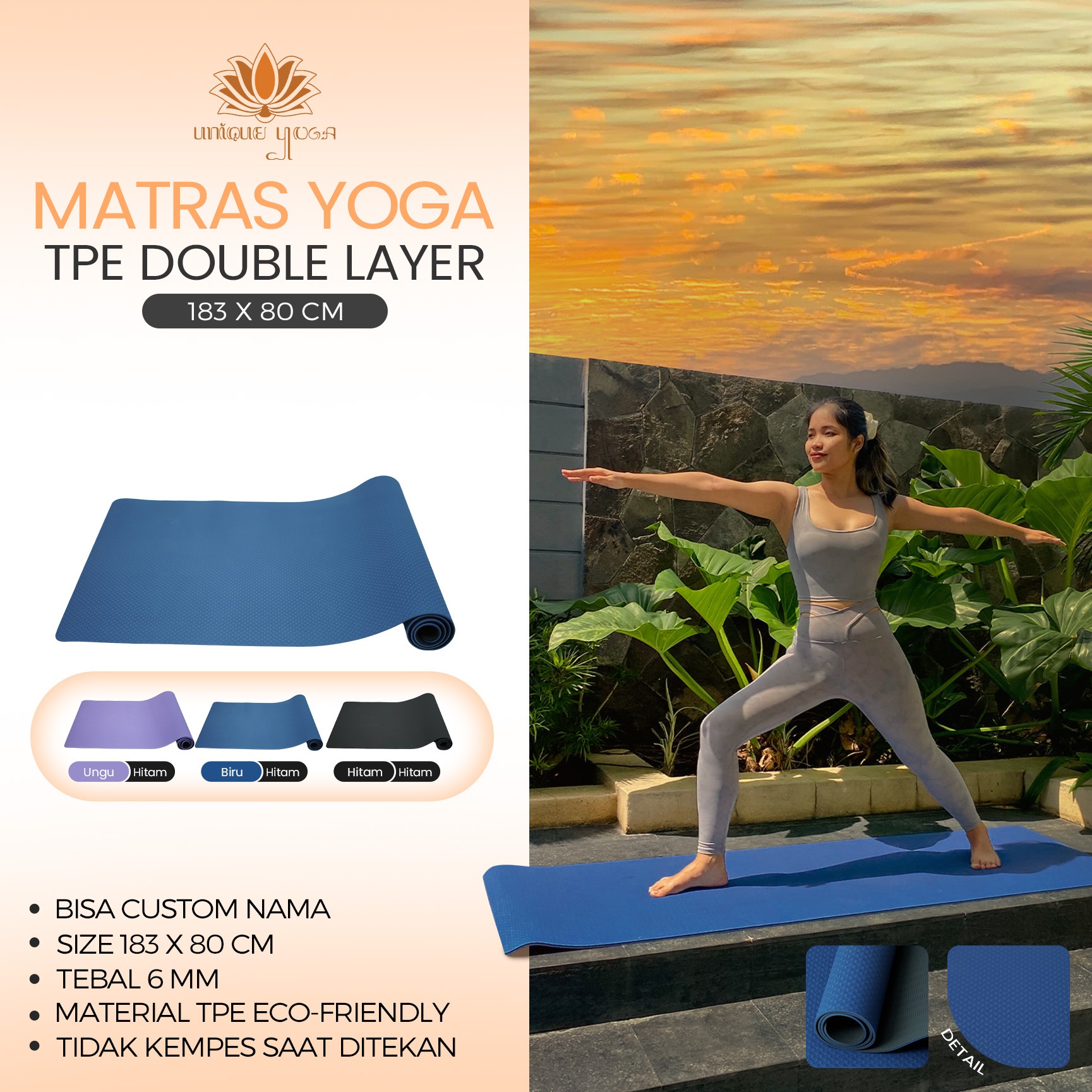 TPE Double Layer 6mm / Matras Yoga Tpe Double Layer 80cm / Matras Yoga Ukuran Besar / Matras Pilates Yoga / Yoga Mat Murah