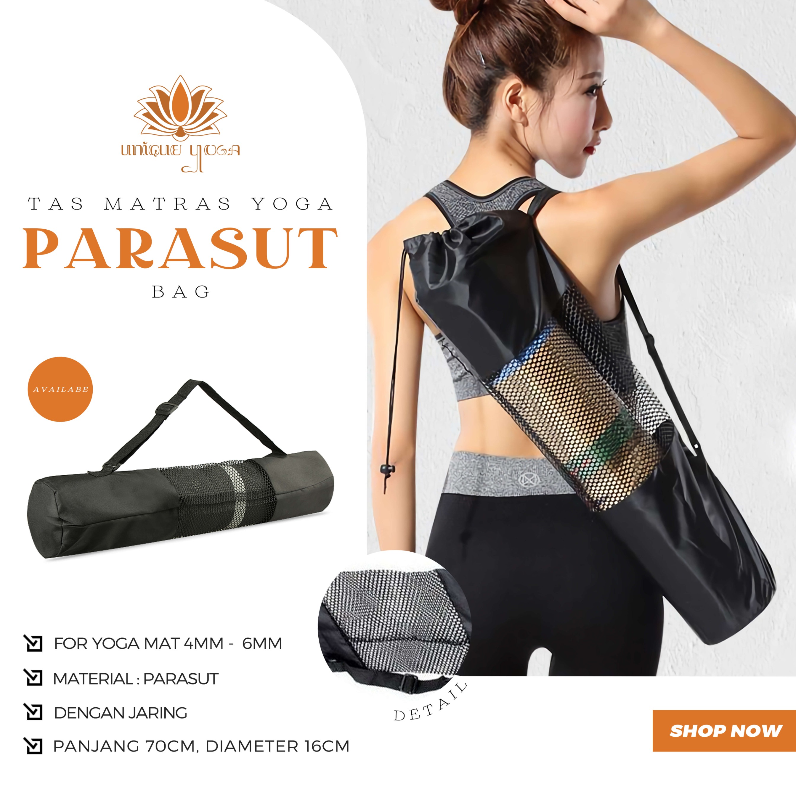 Tas Yoga Parasut / Tas Matras Jaring Termurah / Tas Matras Yoga Jaring Warna Hitam