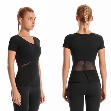 Baju Atasan Olahraga Yoga Sport Body Fit Alino / Kaos Lengan Pendek Olahraga Senam Yoga Running / Top Body Fit with Tile