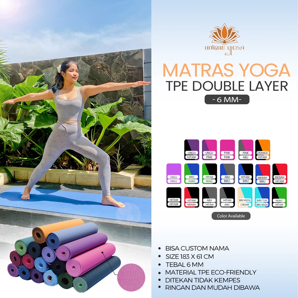 Matras Yoga / Matras Olahraga Yoga / TPE Mat Eco - Friendly Ungu - Hitam / Custom Nama Matras
