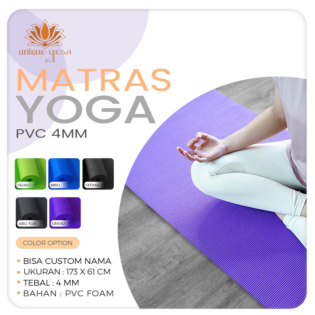 Matras Yoga / PVC Mat Yoga / Matras Yoga PVC 4mm Termurah / Matras Olahraga Murah / Alas Olahraga Bisa Custom Nama