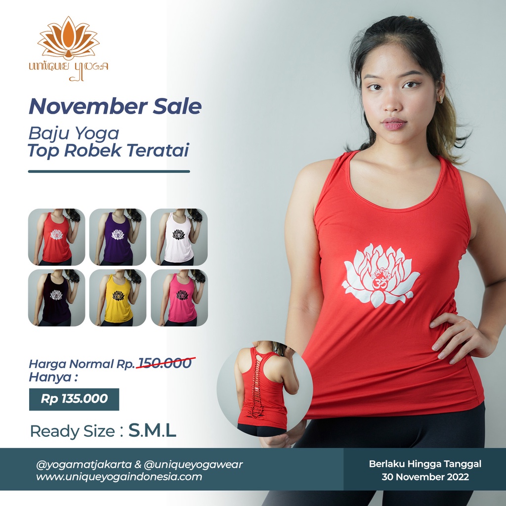 Tank Top Senam Yoga Pilates Zumba Teratai / Baju Yoga Robek Motif Teratai / Baju Yoga Murah