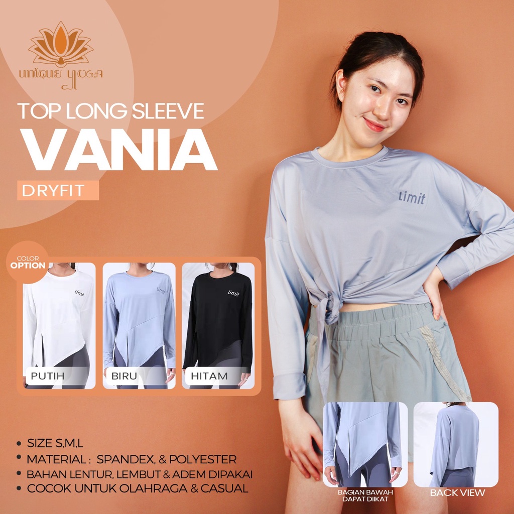 Kaos Lengan Panjang Olahraga Senam Yoga Running / Top Long Sleeve Vania / Top Yoga WT362 / Baju Olahraga Wanita / Baju Olahraga Wanita