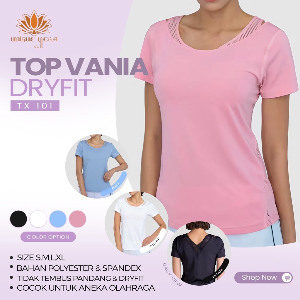 Kaos Olahraga Murah / Kaos Atasan Olahraga Senam Yoga / Kaos Olahraga Bahan Dryfit Wanita / Top Vania Code TX 101 