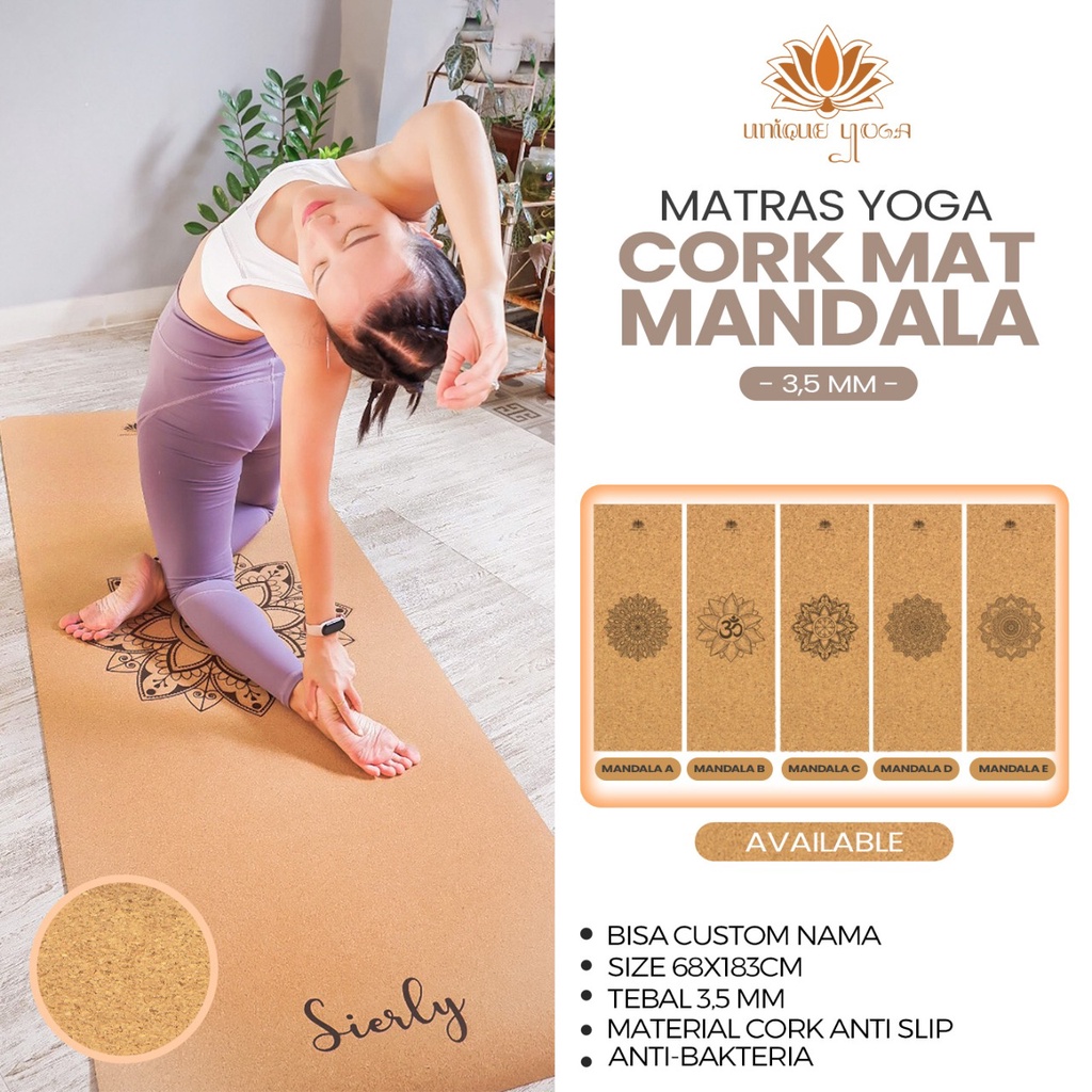 Matras Senam Yoga Motif Mandala / Matras Yoga Rubber Cork/ Matras Yoga Terbaru Anti Slip / Cork Mat yoga / Natural Yoga