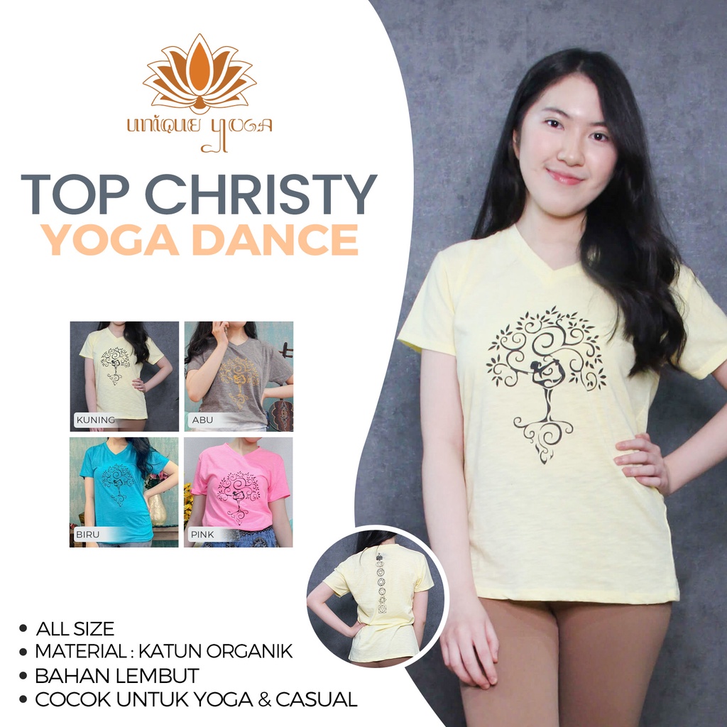 Top Christy / Baju Yoga Wanita / Kaos Yoga Wanita / Kaos Senam Top Leher V Christy / Baju Olahraga Fitness Termurah