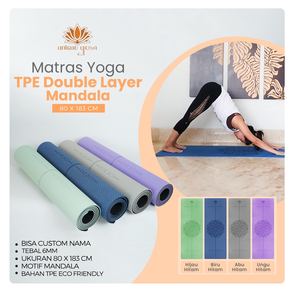 Matras Yoga TPE Mandala 80cm / Matras TPE Mandala 6mm Lebar 80cm / Matras Yoga Pilates / Yoga Mat Big Size / Yoga Mat Motif 