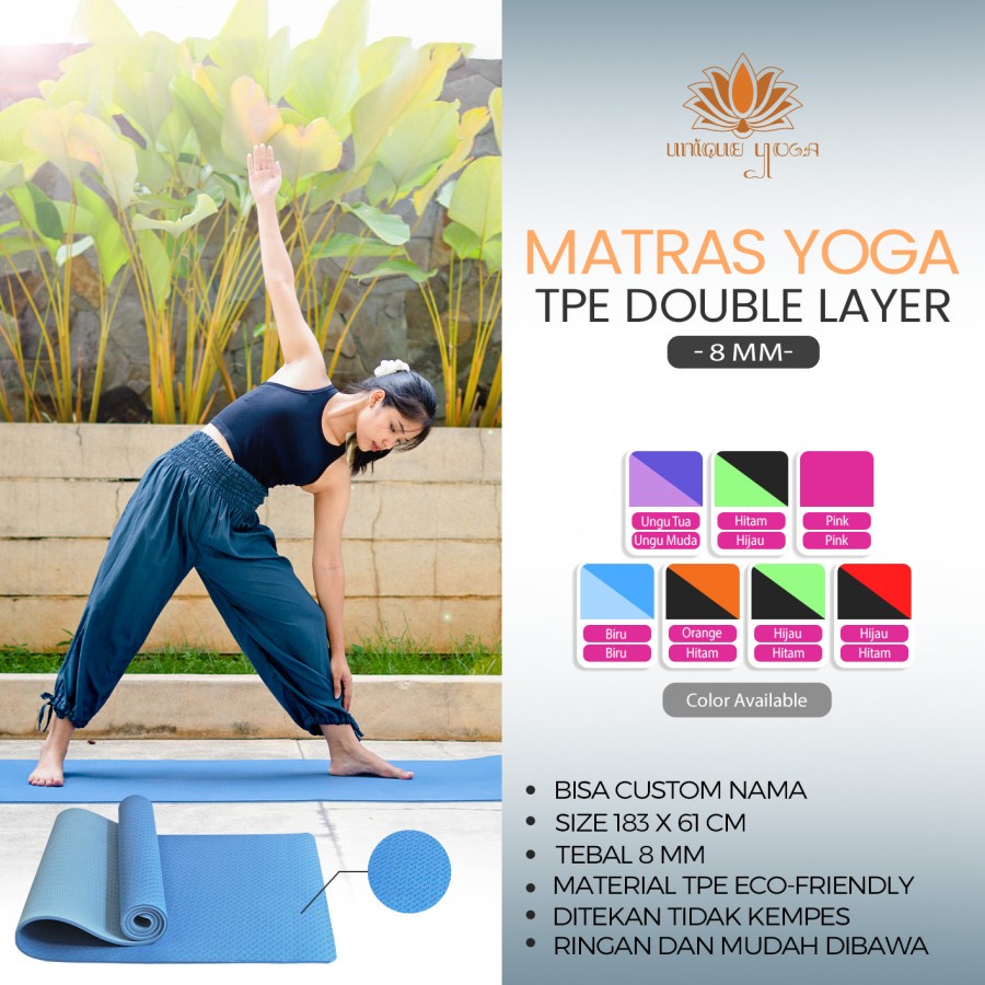 Matras Yoga Senam / Matras Olahraga TPE Mat 8mm / Alas Olahraga Murah / Yoga Mat Tebal / Matras Yoga TPE Double Layer 