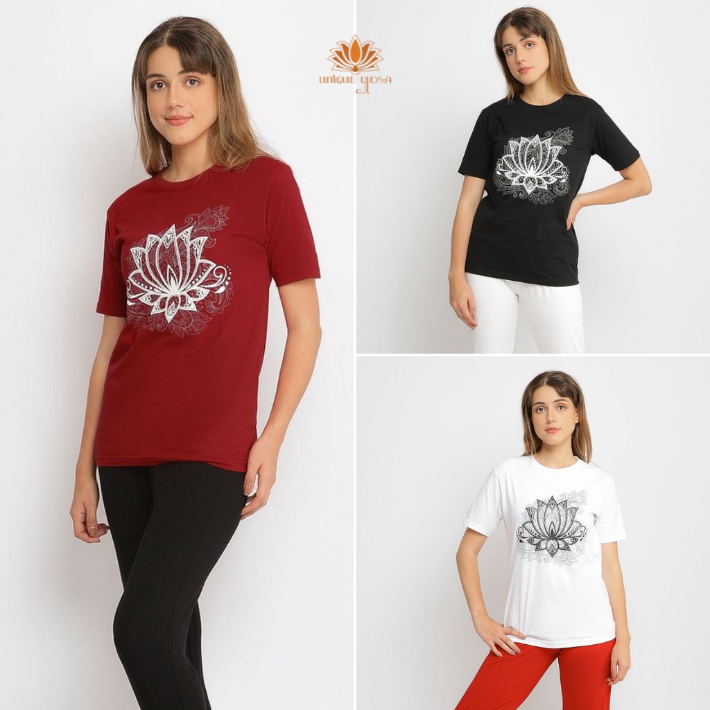 Kaos Yoga / Kaos Olahraga Tshirt Vida / Baju Yoga Unisex Pria dan Wanita Dry Fit Motif Lotus / Tshirt Yoga Murah