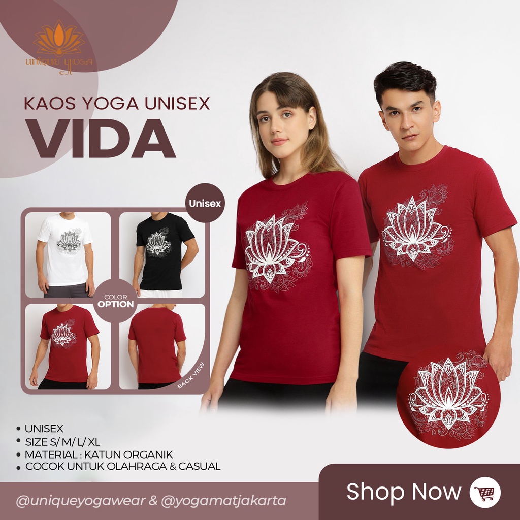 Kaos Yoga / Kaos Olahraga Tshirt Vida / Baju Yoga Unisex Pria dan Wanita Dry Fit Motif Lotus / Tshirt Yoga Murah