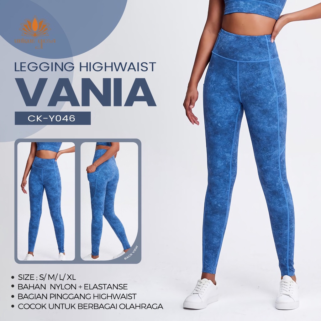 Legging Highwaist Senam Yoga Gym Indigo Blue / Vania Yoga Pant CK-Y046 Celana Olahraga Biru / Vania Yoga Pant CK-Y046 Tie dye Biru