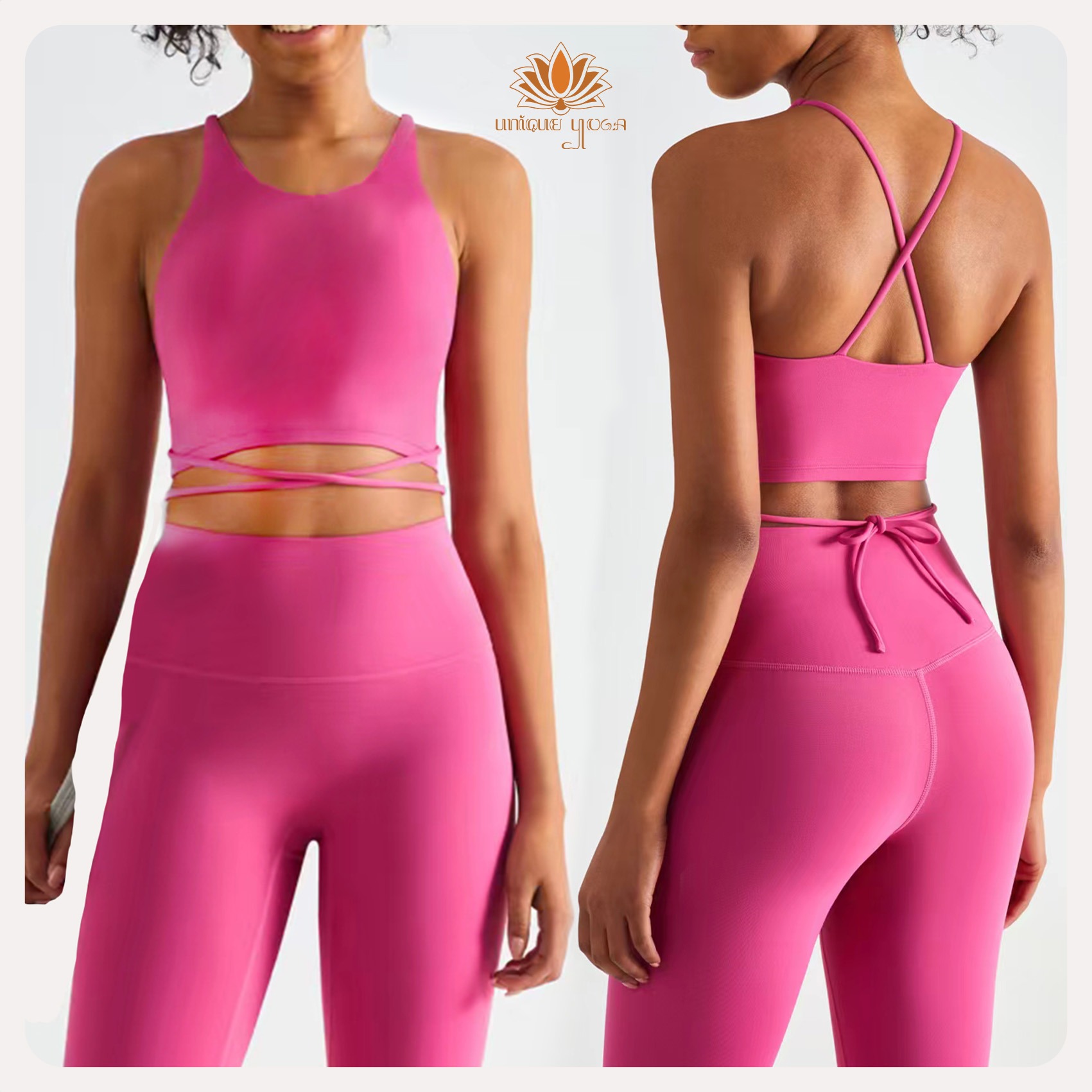 Satu Set Sport Bra & Legging Sport Yoga Warna Pink / Setelan Olahraga Yoga Pilates Wanita / Bra Vania WX1437 Pink / Legging Sport Pink CK1237 Vania