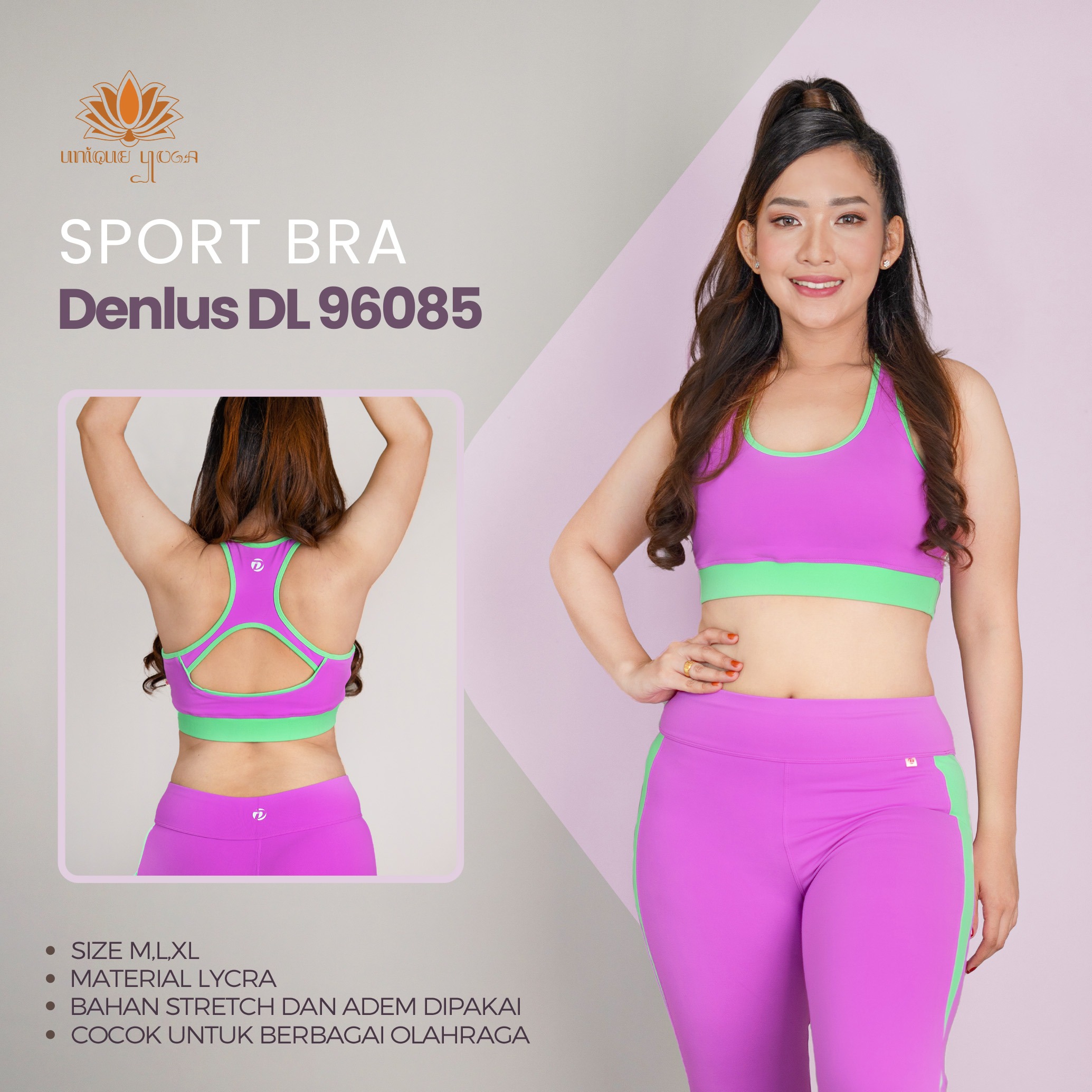 Sport Bra Olahraga Senam Yoga Warna Ungu List Hijau / Bra Yoga Ungu DL 96085 