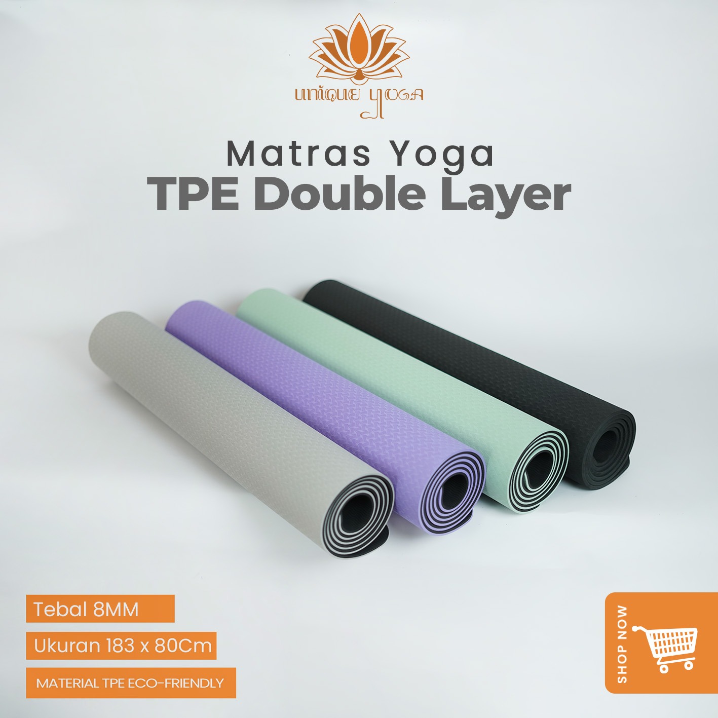Yoga Mat TPE Double Layer 8mm Ukuran Besar / Alas Olahraga Yoga / Pilates Yoga Mat / Matras Yoga TPE Double Layer 80cm 