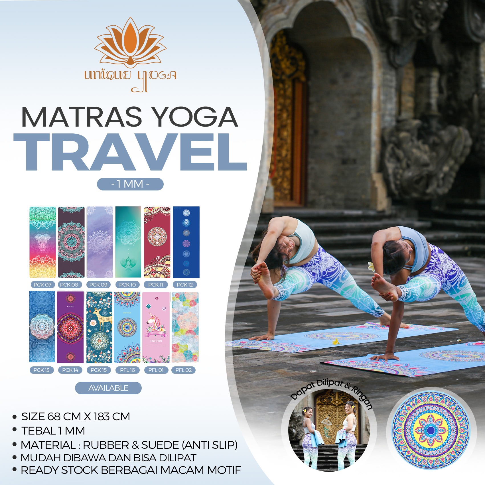 Matras Yoga / Travel Mat 1mm / Yoga Mat Traveling / Matras Yoga Lipat / Travel Mat Lipat / Yoga Mat Travel Mat