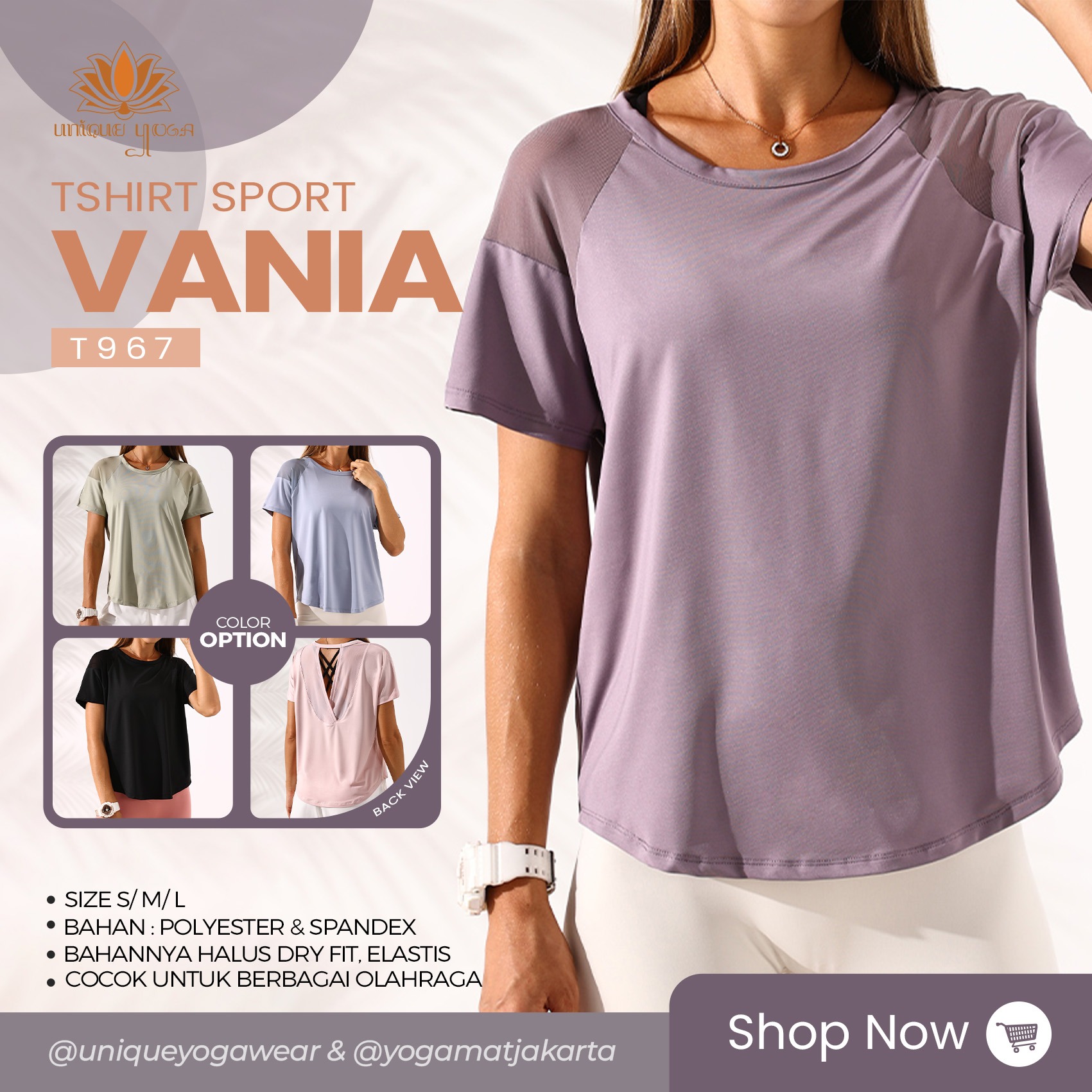 Baju Kaos Senam Yoga Olahraga Wanita Dryfit / Tshirt Sport Women Vania / Top Vania T967