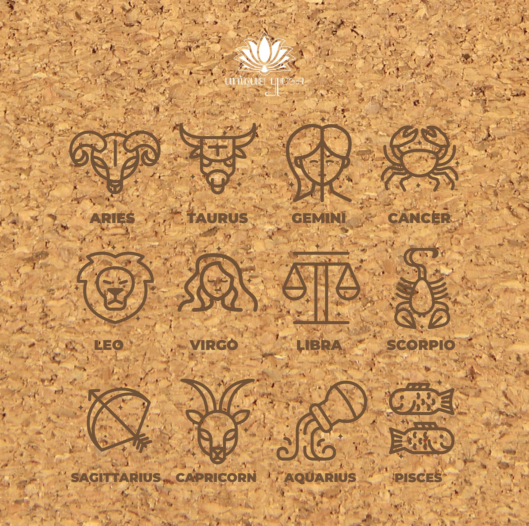 Yoga Mat Cork Spesial Zodiac Design / Matras Senam Yoga / Yoga Mat Natural Rubber Cork / Alasa Olahraga Senam Yoga