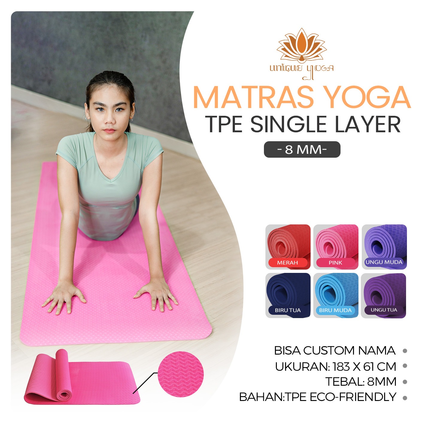 Matras Senam / Yoga Mat / Matras TPE Single Layer 8mm / Alas Olahraga Murah Tebal 8mm / Alas Yoga