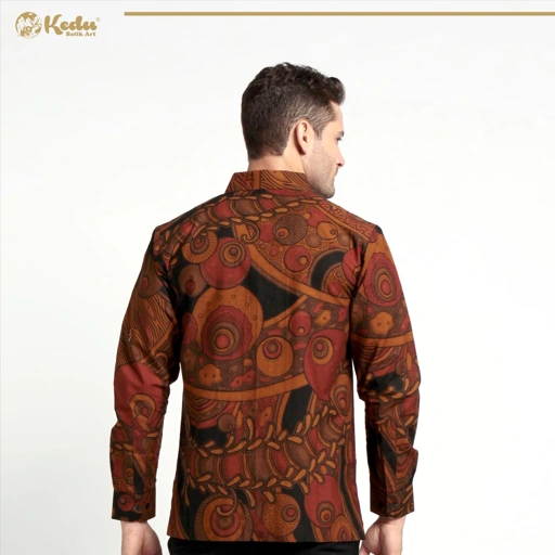 Image of Kemeja Bola Mata Hitam Katun Lengan Panjang 