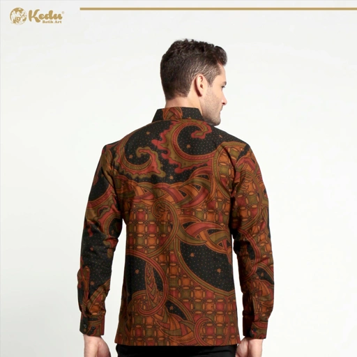 Image of Kemeja Kawung Kepang Hitam Katun Lengan Panjang 