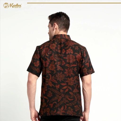 Image of Kemeja Kembang Pari Hitam Dobby Lengan Pendek