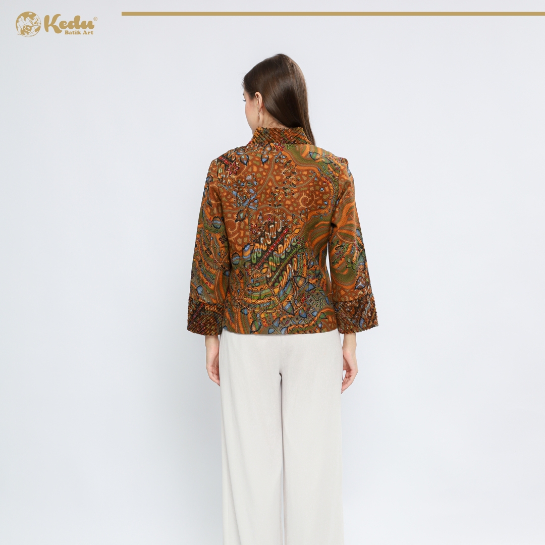 Binar - Blazer Batik Wanita Aksen Bulu Dobby Kuning