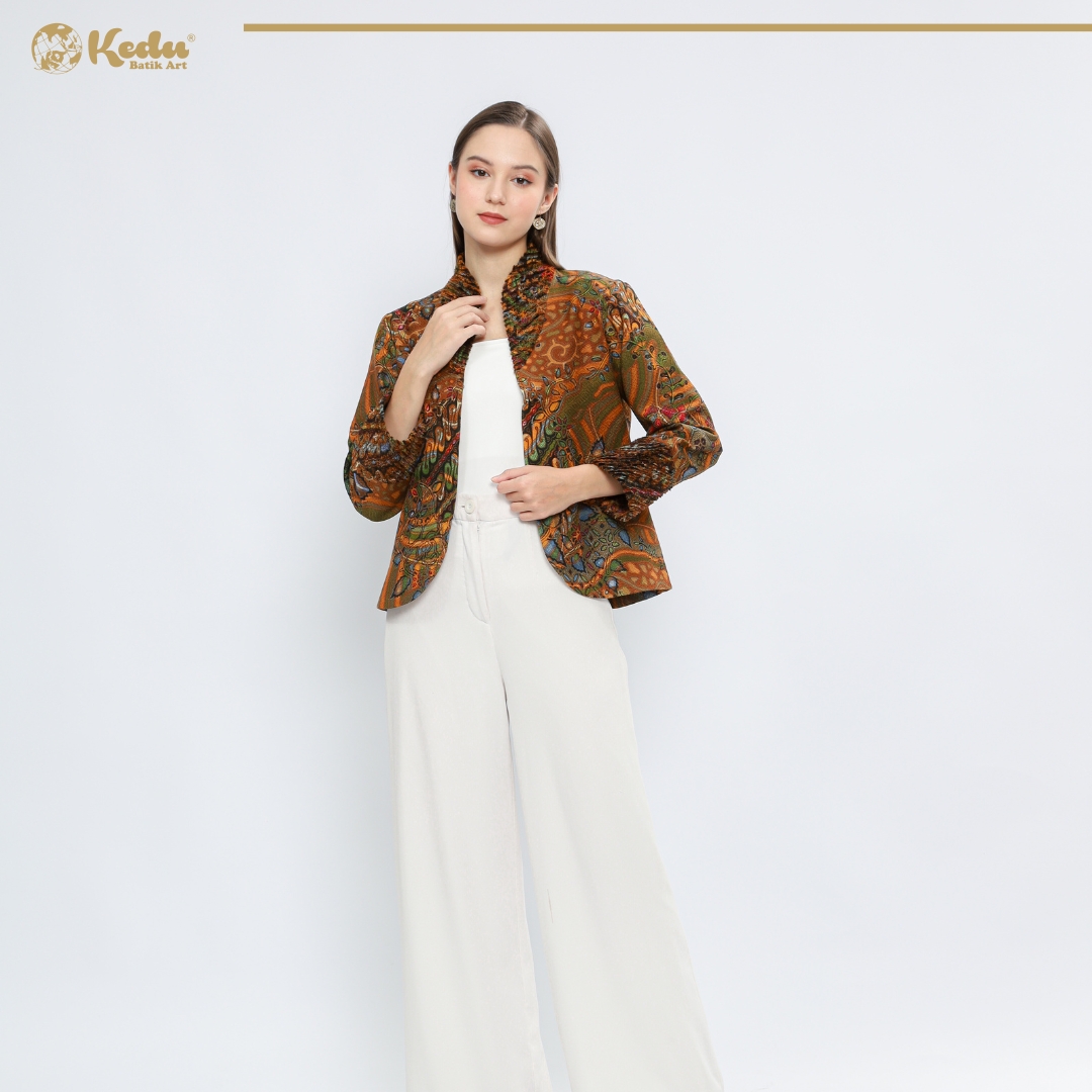 Binar - Blazer Batik Wanita Aksen Bulu Dobby Kuning