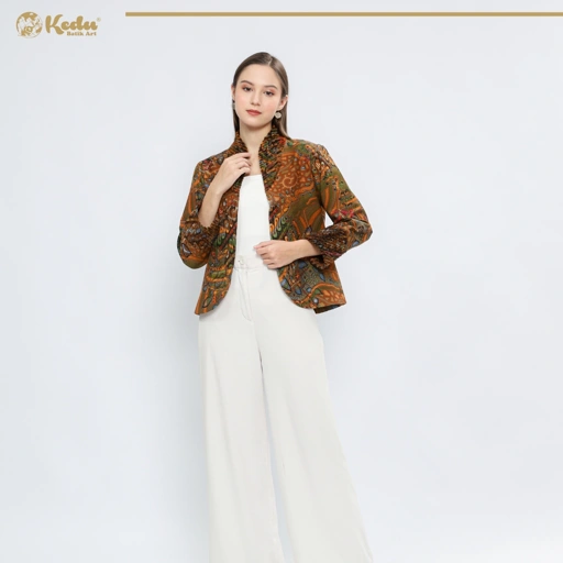 Image of Binar - Blazer Batik Wanita Aksen Bulu Dobby Kuning