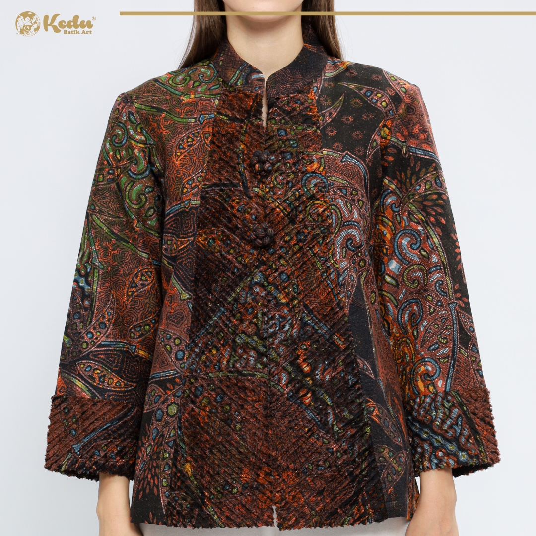 Panthera - Blazer Batik Wanita Aksen Bulu Dobby Abu