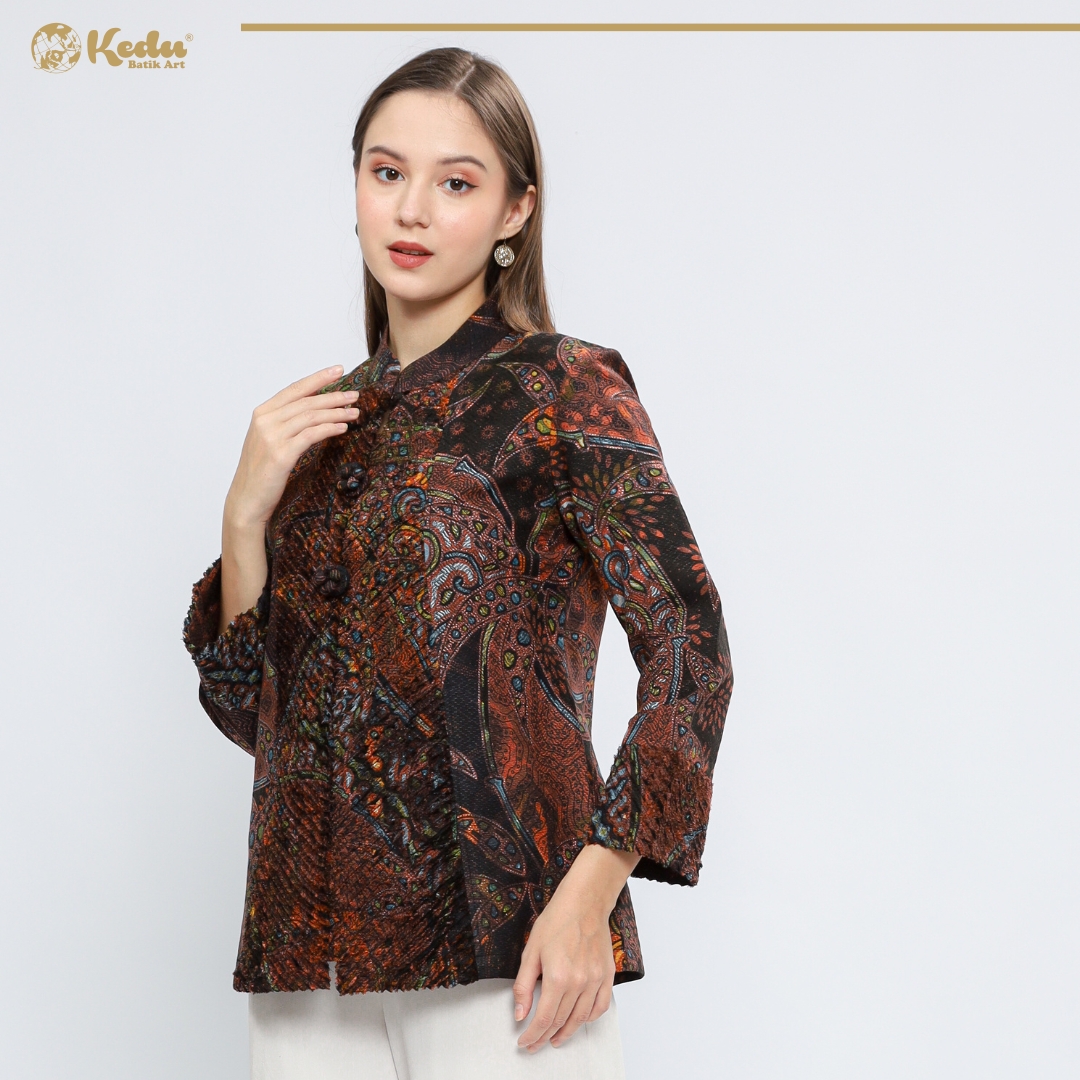 Panthera - Blazer Batik Wanita Aksen Bulu Dobby Abu